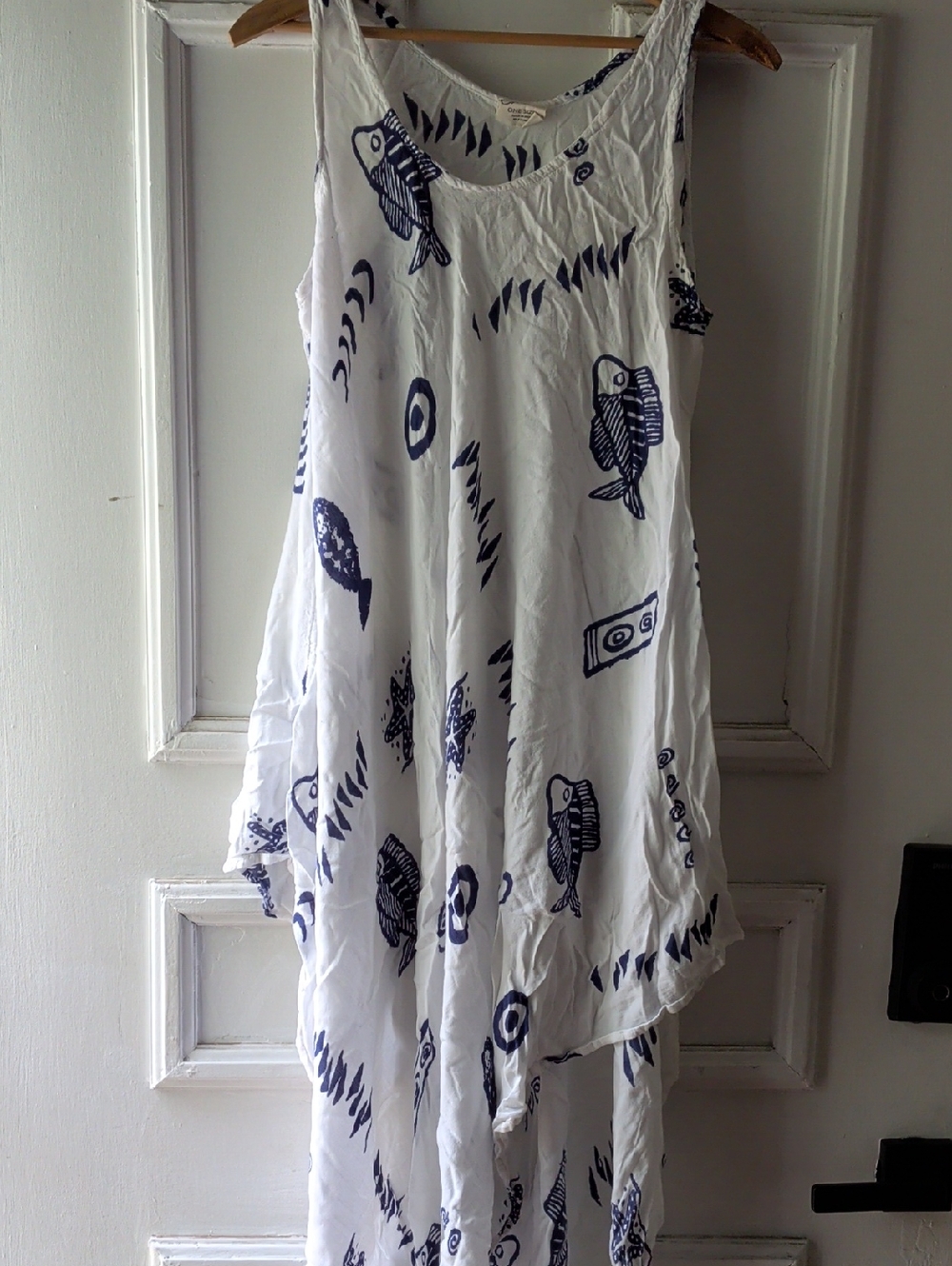 Exist White Sleeveless Maxi Dress with Navy Fish Print